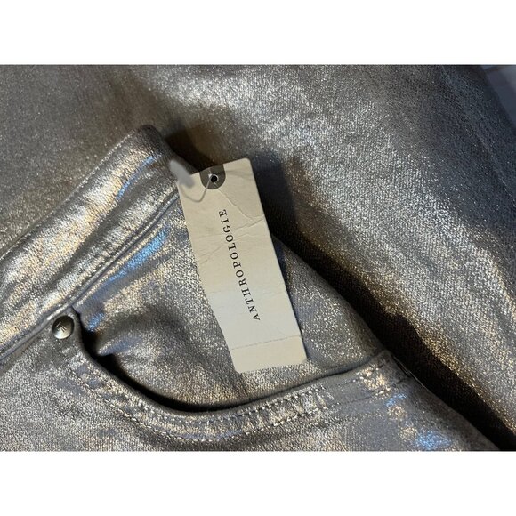 NWT-anthropologie Pilcro Silver Metallic silver Side-Slit Maxi Skirt Size M - Picture 15 of 15